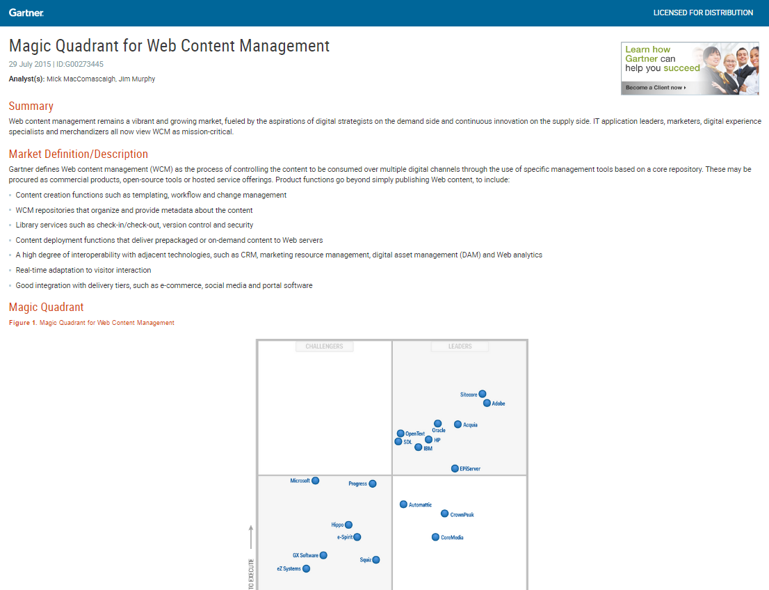 Gartner: Magic Quadrant for Web Content Management