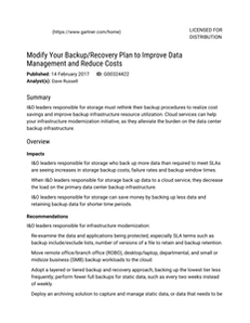 Gartner Report: Modify Your Backup or Recovery Plan to Improve Data Management and Reduce Costs