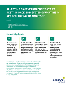 Selecting Encryption for “Data at Rest” in Back-End Systems