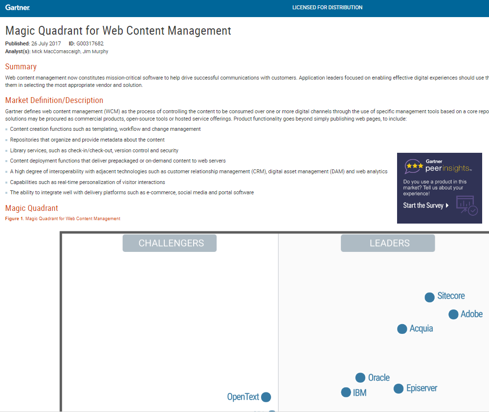 Magic Quadrant for Web Content Management