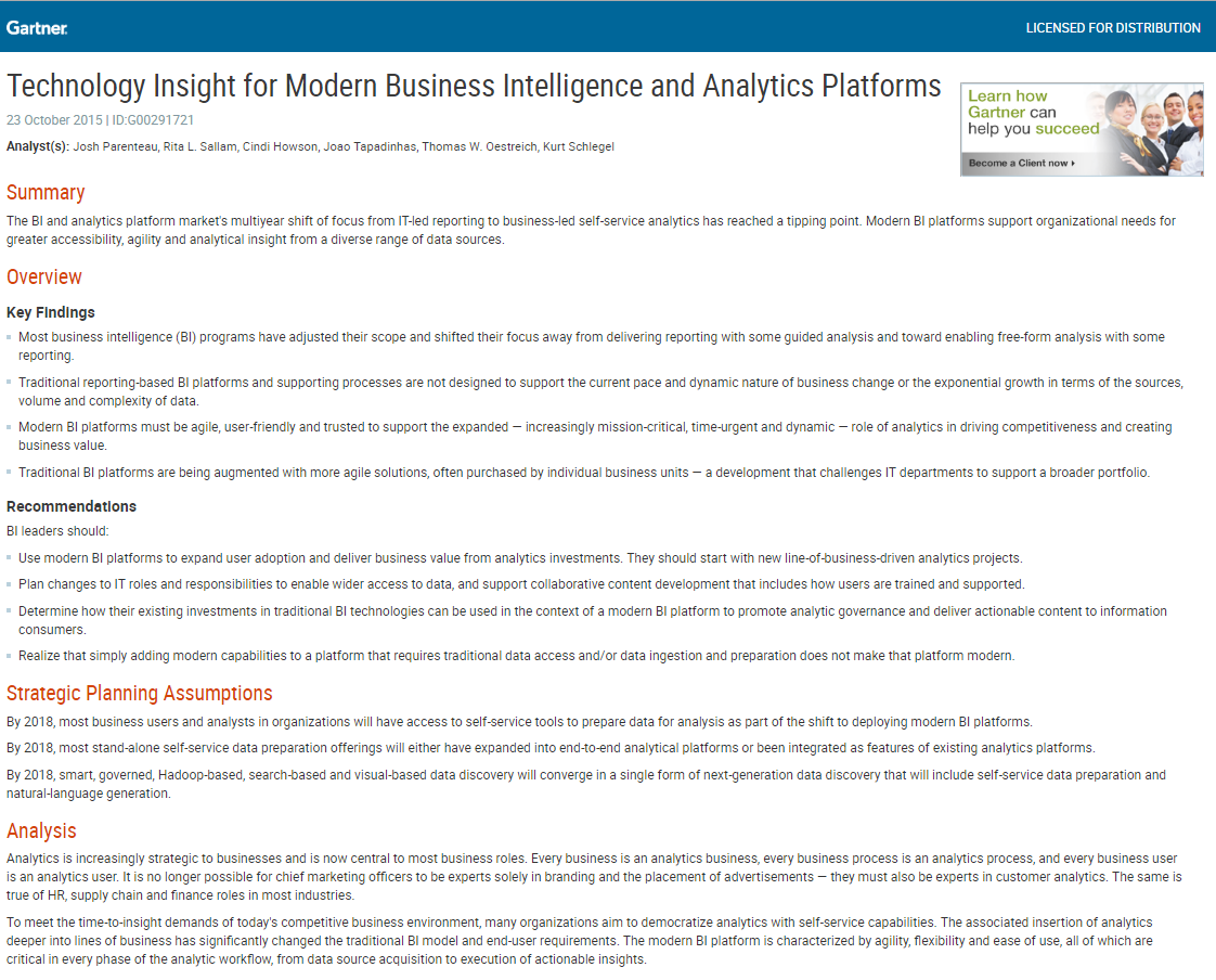 October 2015 Gartner Report on the Future of BI & Analytics