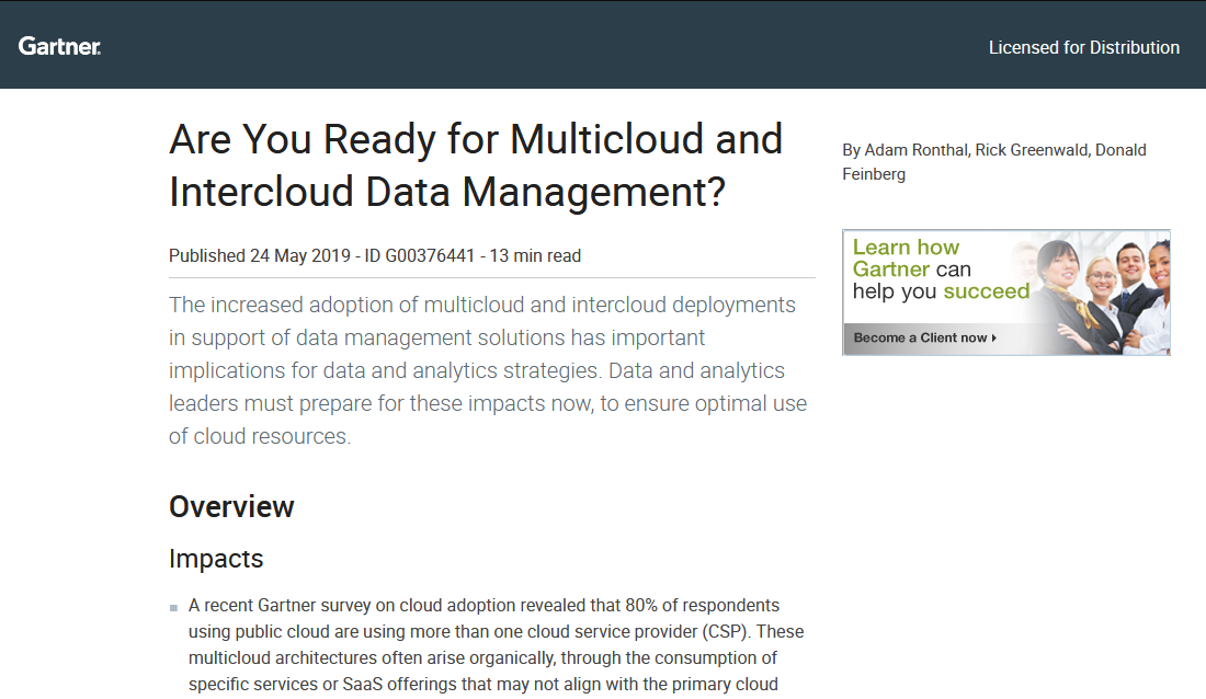 Gartner – Are You Ready for Multicloud and Intercloud Data Management?
