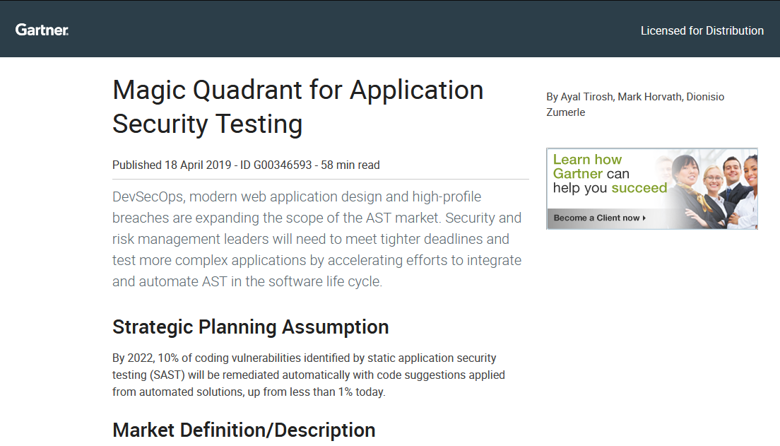 Magic Quadrant for Application Security Testing