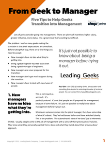 From Geek to Manager: Five Tips to Help Geeks Transition into Management