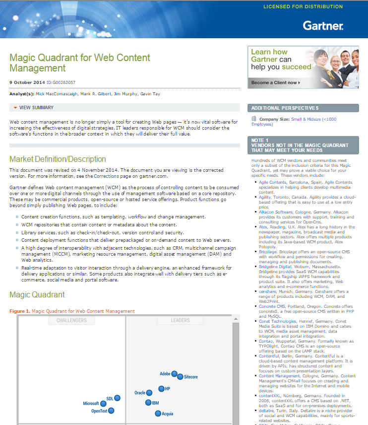 Magic Quadrant for Web Content Management