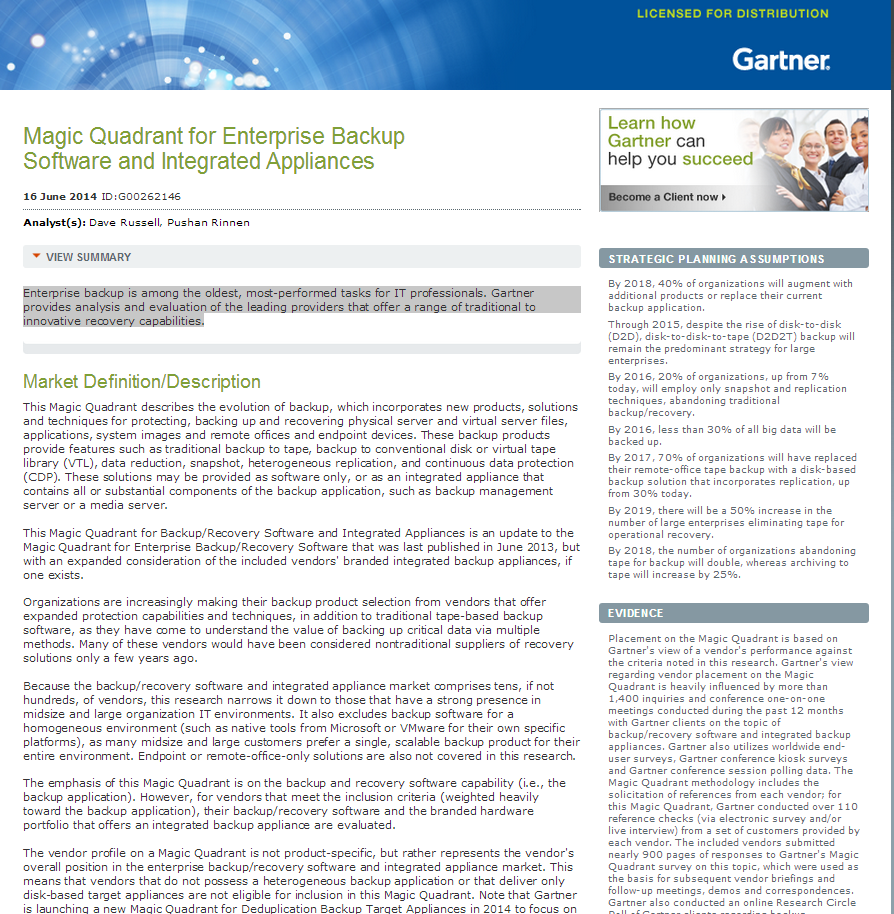 Magic Quadrant for Enterprise Backup Software and Integrated Appliances