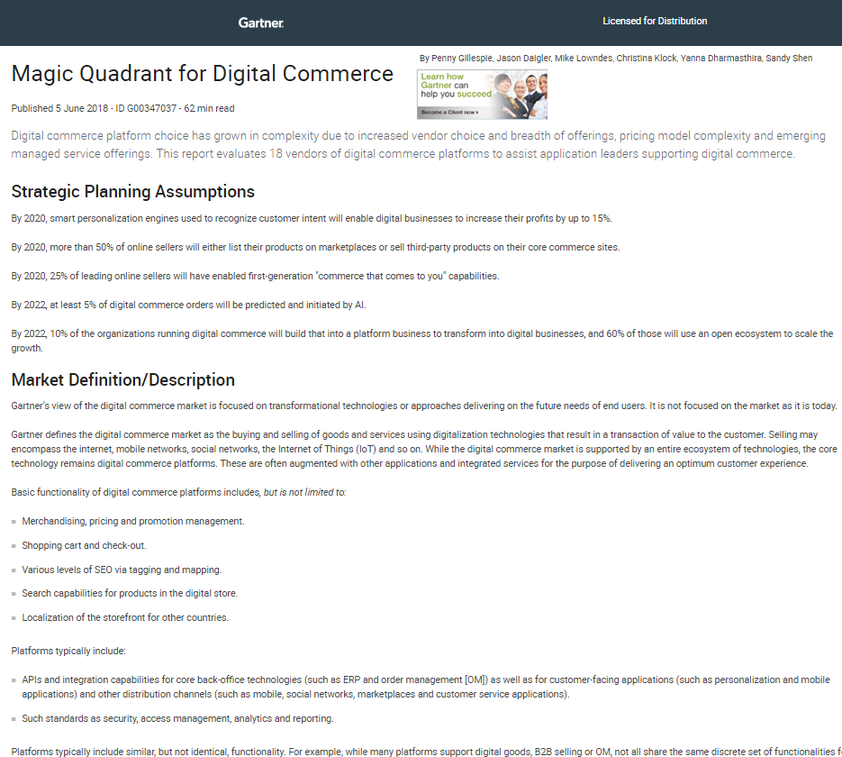 Magic Quadrant for Digital Commerce