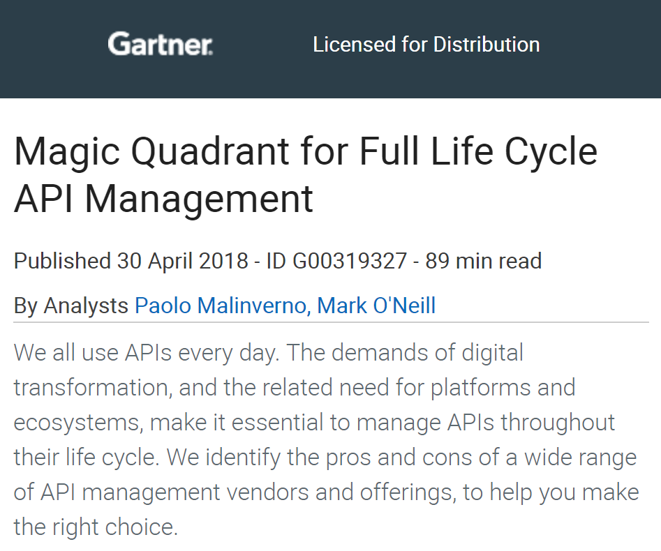 Magic Quadrant for Full Life Cycle API Management