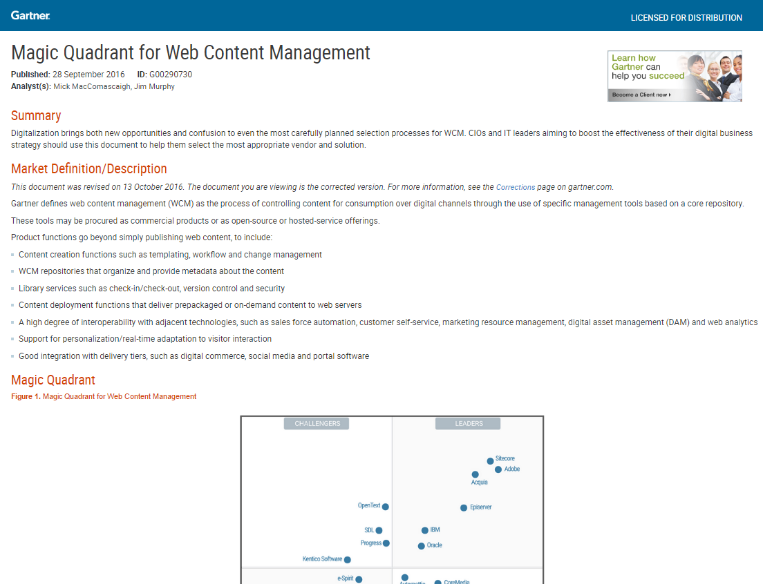 Magic Quadrant for Web Content Management