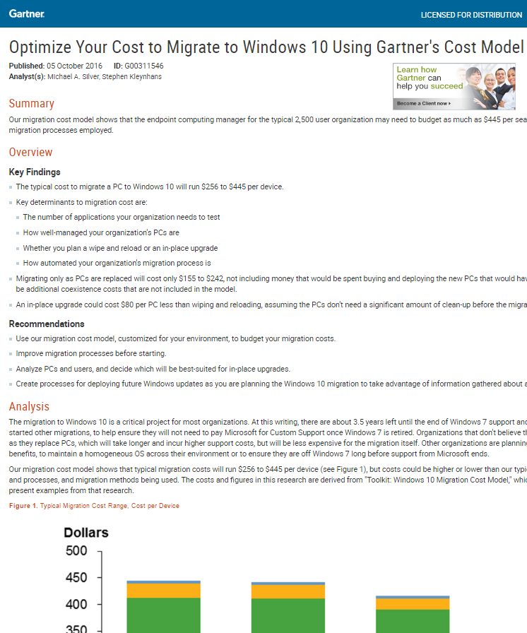 Optimize Your Cost to Migrate to Windows 10 Using Gartner’s Cost Model