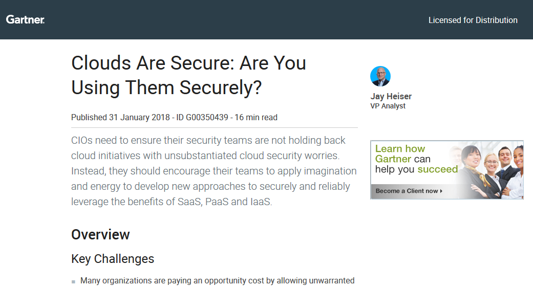 Gartner Reprint – Clouds Are Secure: Are You Using Them Securely?