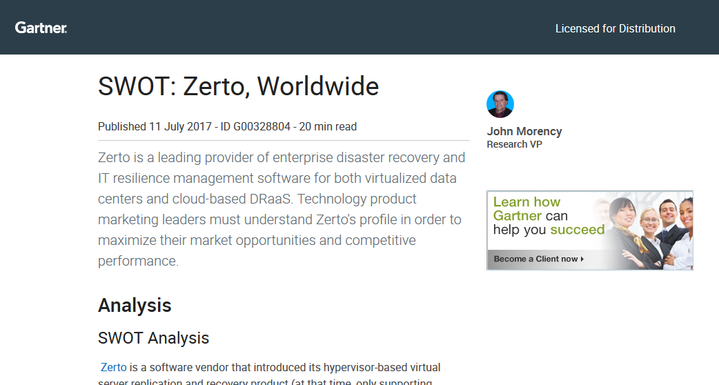 Gartner SWOT on Zerto : An In-Depth Analysis for Resilience Decision-Making