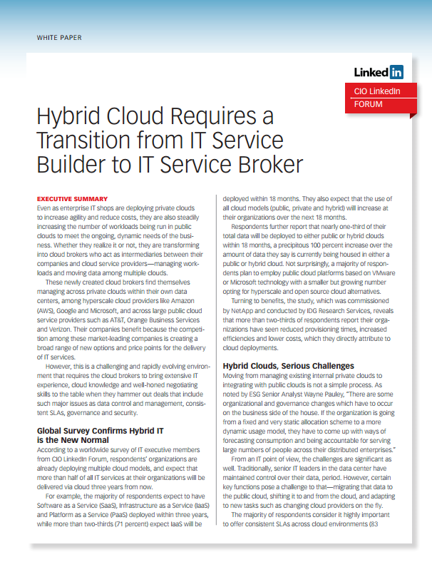 CIO Study: Hybrid Cloud Requires a Transition from IT Service Builder to IT Service Broker