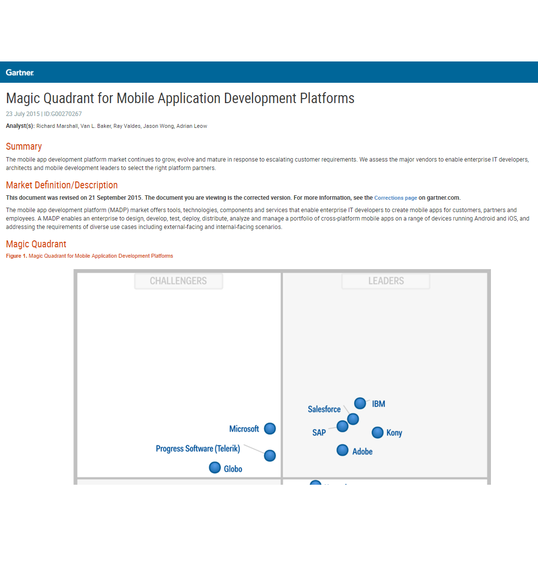 Magic Quadrant for Mobile Application Development Platforms
