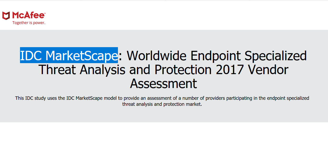 IDC MarketScape Worldwide Endpoint Specialized Threat Analysis and Protection 2017 Vendor Assessment