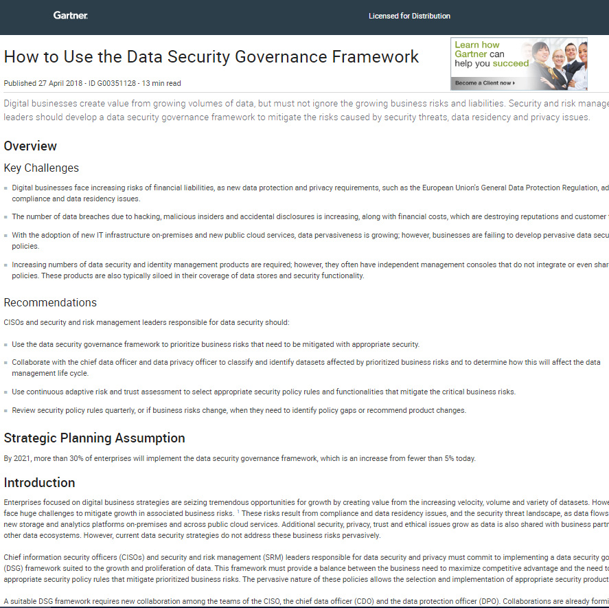 How to Use the Data Security Governance Framework