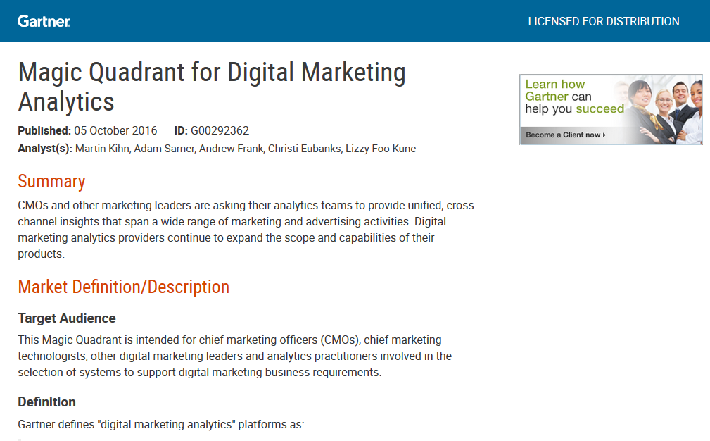Magic Quadrant for Digital Marketing Analytics