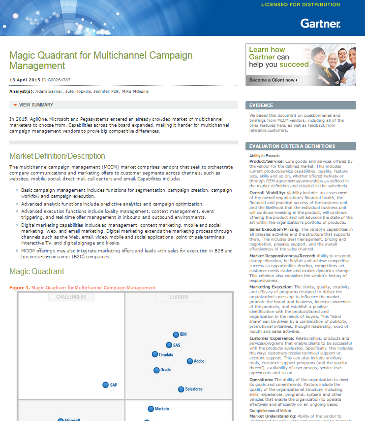 Magic Quadrant for Multichannel Campaign Management
