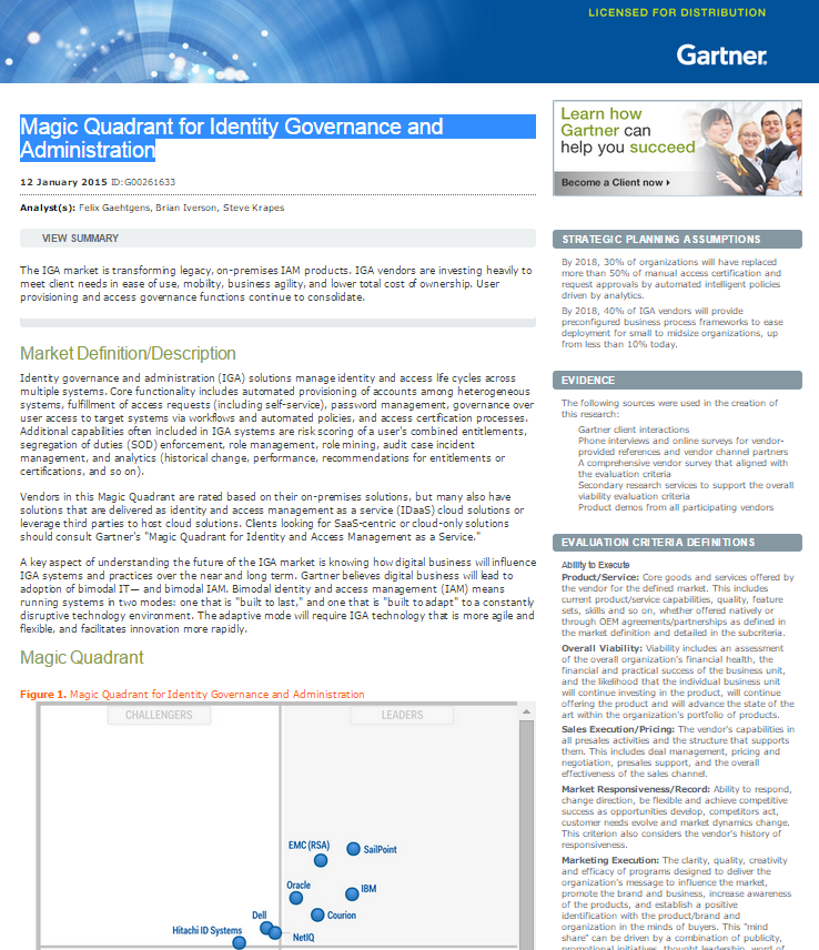 Magic Quadrant for Identity Governance and Administration