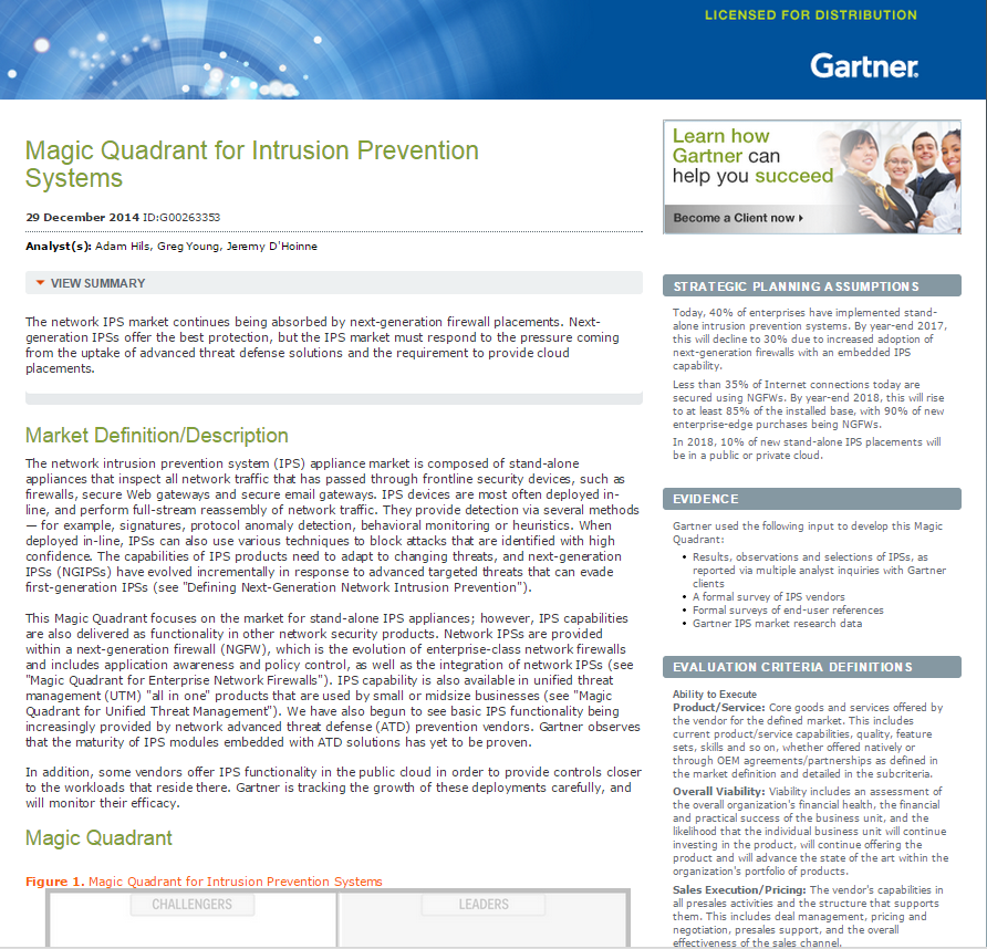 Magic Quadrant for Intrusion Prevention Systems