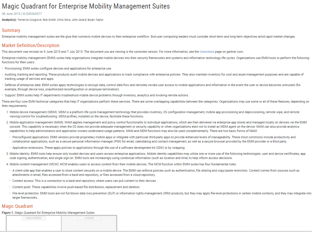 Magic Quadrant for Enterprise Mobility Management Suites
