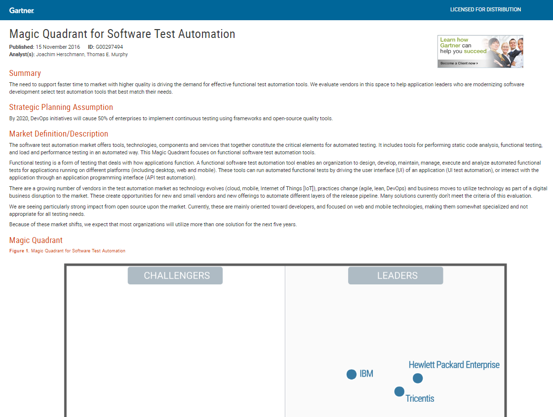 Magic Quadrant for Software Test Automation