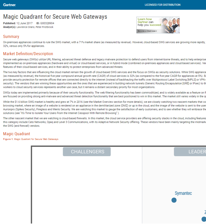 Magic Quadrant for Secure Web Gateways