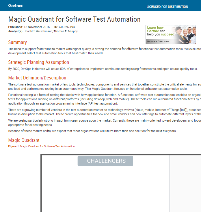 Magic Quadrant for Software Test Automation
