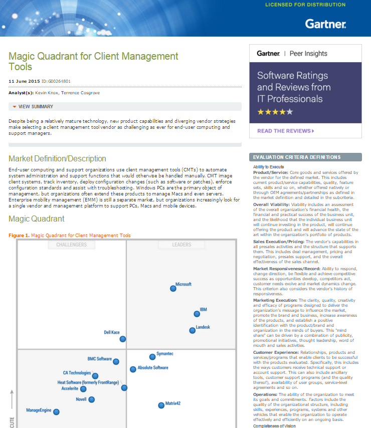 2015 Gartner Magic Quadrant for Client Management Tools