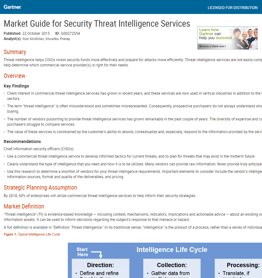 Gartner Market Guide for Threat Intelligence Services