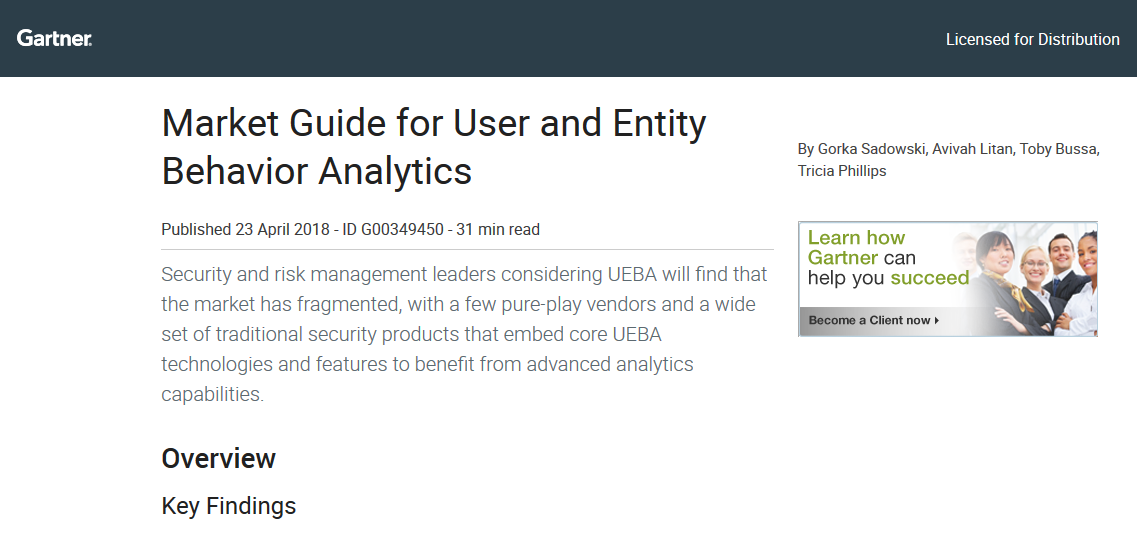 Gartner Market Guide for UEBA (2018)