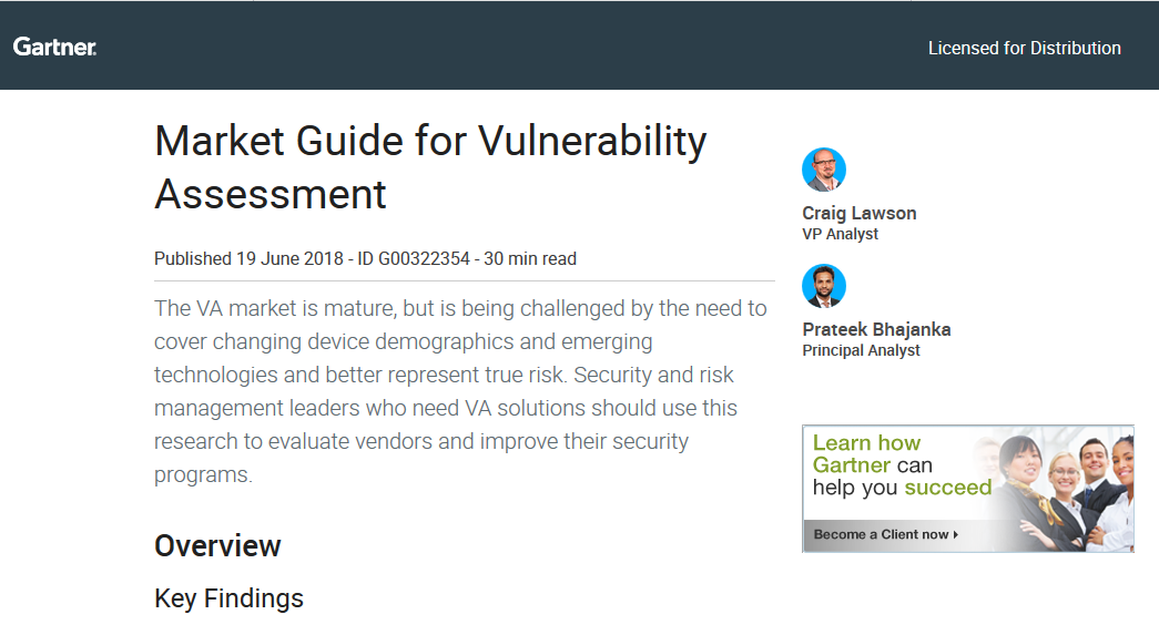 Gartner Reprint – Market Guide for Vulnerability Assessment