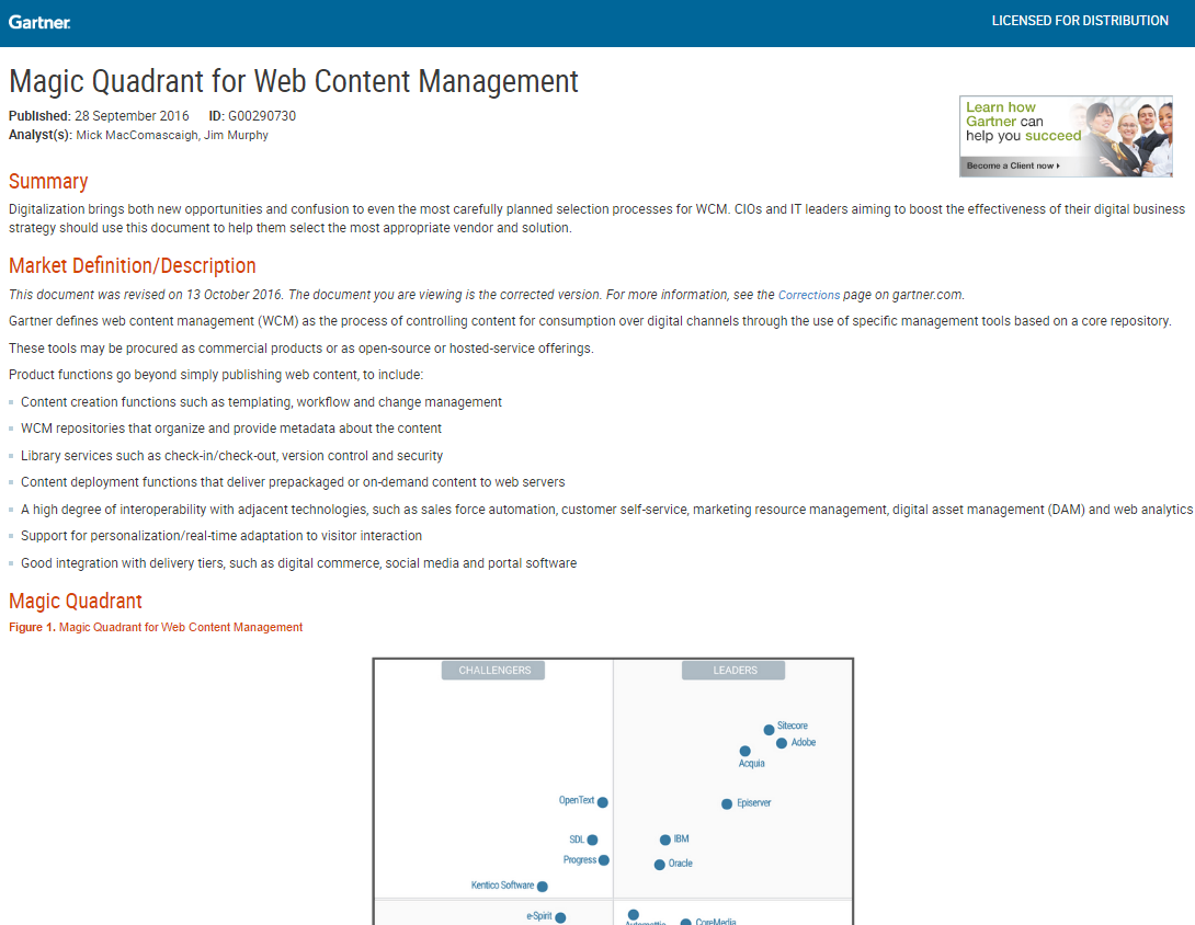 Magic Quadrant for Web Content Management