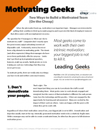 Leading Geeks Series: Build a Motivated Team