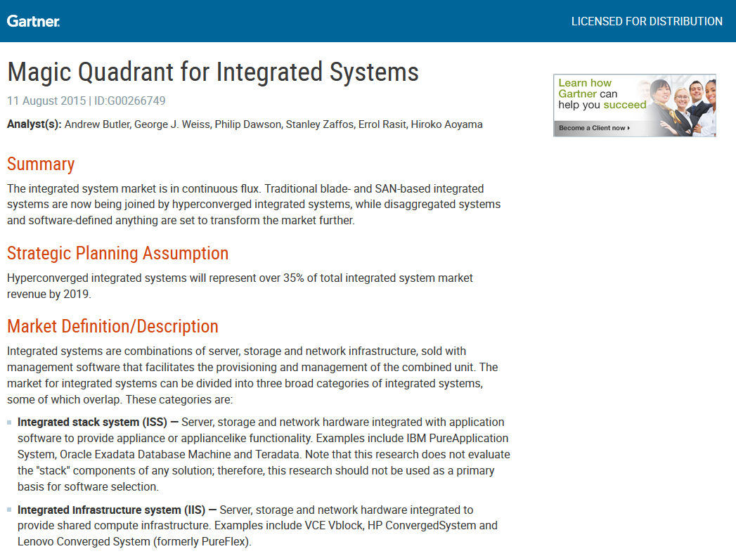 Gartner Magic Quadrant for Integrated Systems