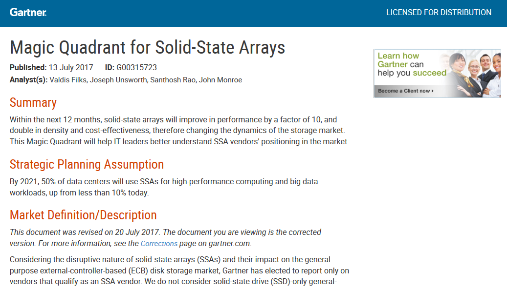Gartner Magic Quadrant for Solid-State Arrays