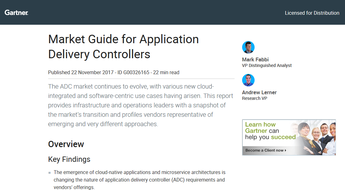Gartner: Market Guide for Application Delivery Controllers