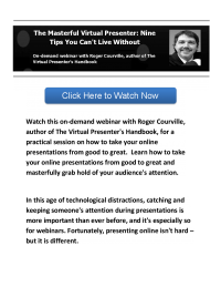 The Masterful Virtual Presenter: Nine Tips You Can’t Live Without