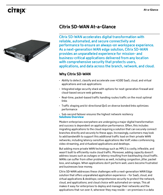 Citrix SD-WAN at a glance