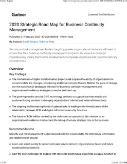 Gartner – 2020 Strategic Road Map for Business Continuity Management