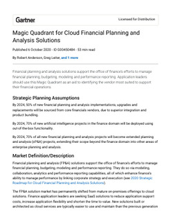2020 Magic Quadrant for Cloud Financial Planning and Analysis