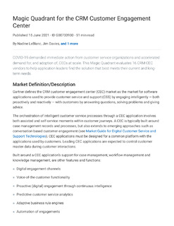 Garner Magic Quadrant for the CRM Customer Engagement Center (CEC)