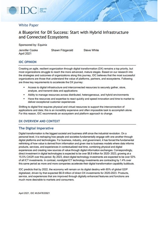 IDC – A Blueprint for DX Success—Start with Hybrid Infrastructure and Connected Ecosystems