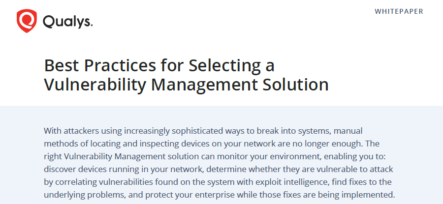 Best Practices for Selecting a Vulnerability Management (VM) Solution