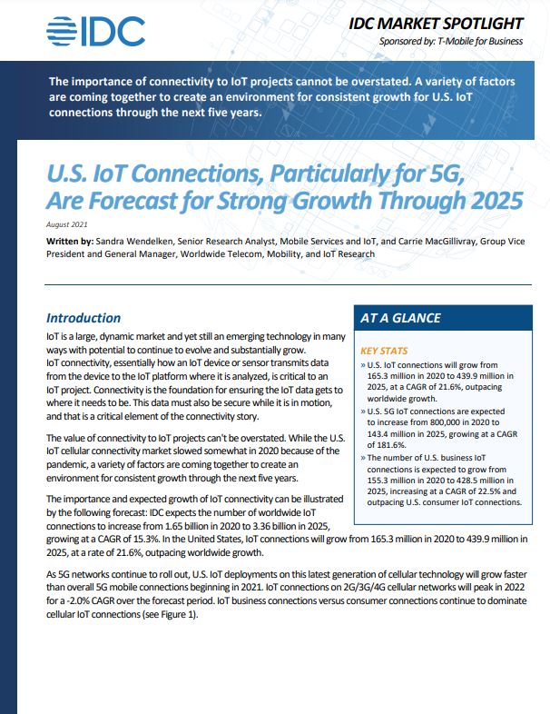 US IoT Connections, Particularly for 5G, are Forecast for Strong Growth through 2025
